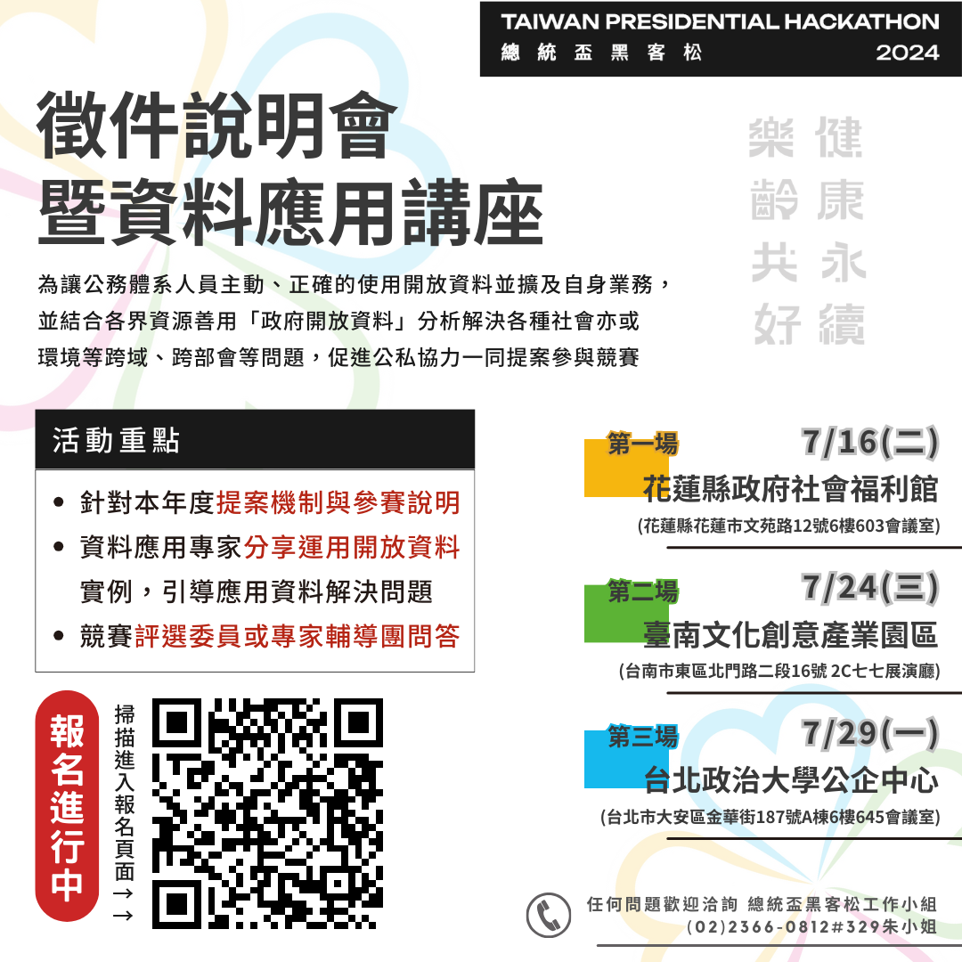 衛生福利部訂於113年7月中旬起辦理3場次2024總統盃黑客松「徵件說明會暨資料應用講座」活動Attach5.png